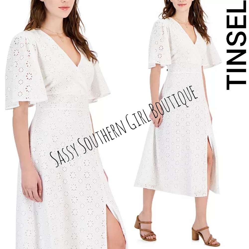 🆕⭐ Tinsel White Cotton Eyelet Midi Dress